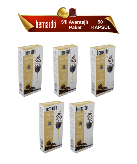 Bernardo Café Crema 5’li Kutu Kapsül Kahve – Nespresso® Uyumlu Yoğun ve Güçlü Espresso