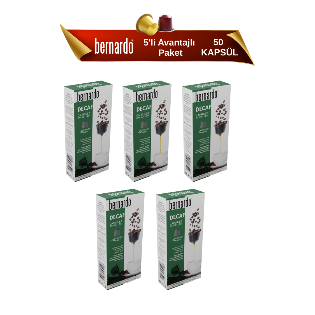 Bernardo Decaf 5’li Kutu Kapsül Kahve – Nespresso® Uyumlu Yoğun ve Güçlü Espresso