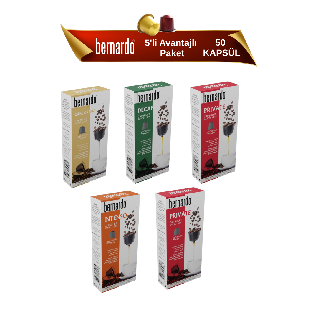 Bernardo 5'li Kutu Kapsül Kahve – Nespresso® Uyumlu Yoğun ve Güçlü Espresso