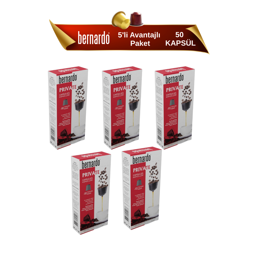 Bernardo Private 5’li Kutu Kapsül Kahve – Nespresso® Uyumlu Yoğun ve Güçlü Espresso